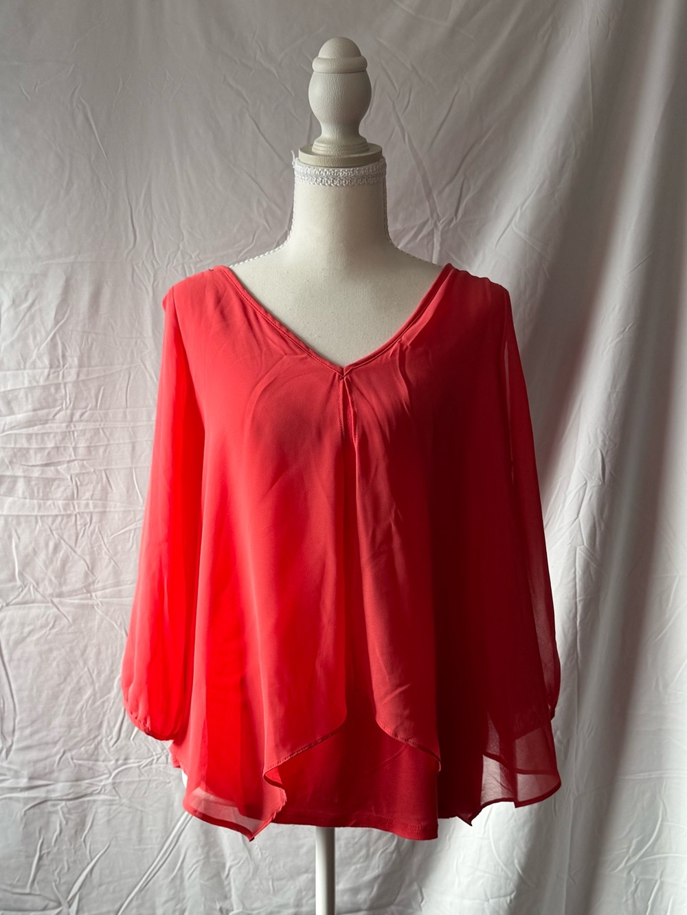 IZ BYER Red Sheer Flowy Blouse | XL
